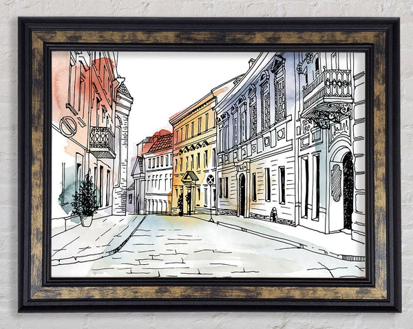 Watercolour Village Sketch Framed Print