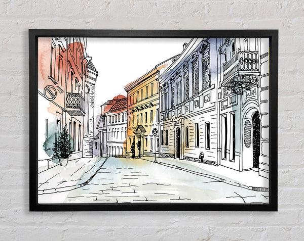 Watercolour Village Sketch Framed Print