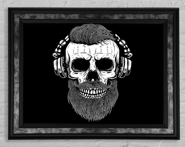 Dj Headphones Skull Beard Framed Print