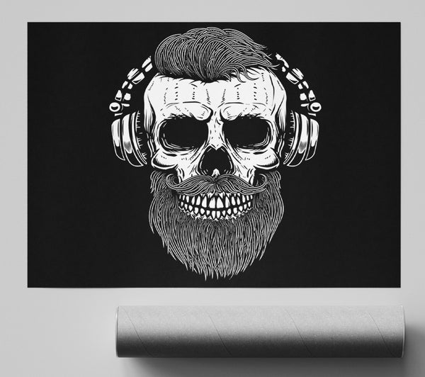 Dj Headphones Skull Beard Poster