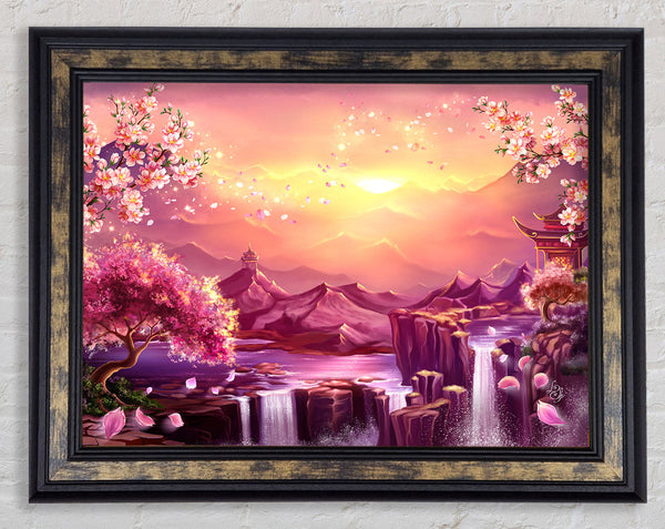 Beautiful Pink Blossom Waterfall Framed Print