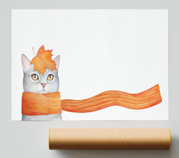Cat With An Orange Scarf Poster