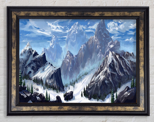 Sharp Mountain Snow Framed Print