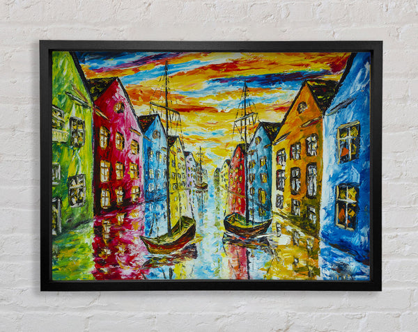 The Sea Village Painted Framed Print