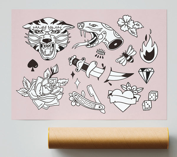 Tattoo Flash Design Dagger Giclee Print