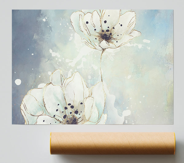 White Flowers In Abstract Poster