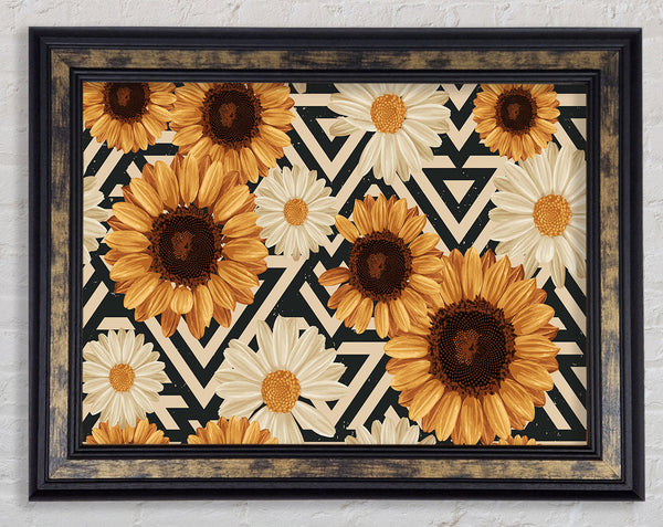 Summer Flowers On Abstract Framed Print