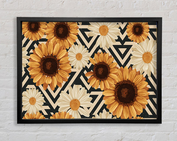 Summer Flowers On Abstract Framed Print