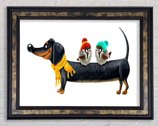 Sausage Dog Birds Framed Print