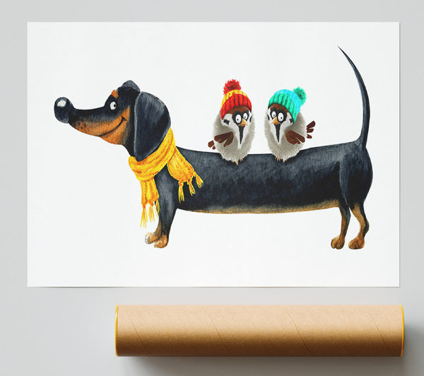 Sausage Dog Birds Print