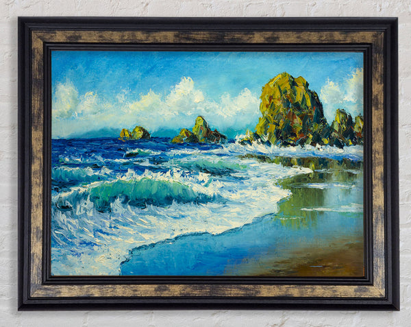Ocean Spreading On The Sand Framed Print