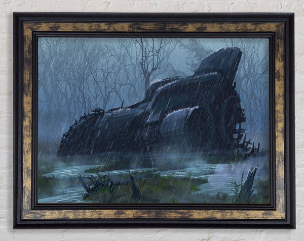 Spaceship In The Rain Framed Print