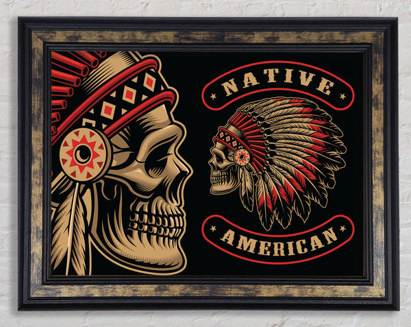 Indian Head Skull Native American Framed Print