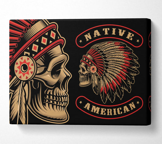 Indian Head Skull Native American Canvas Wall Art