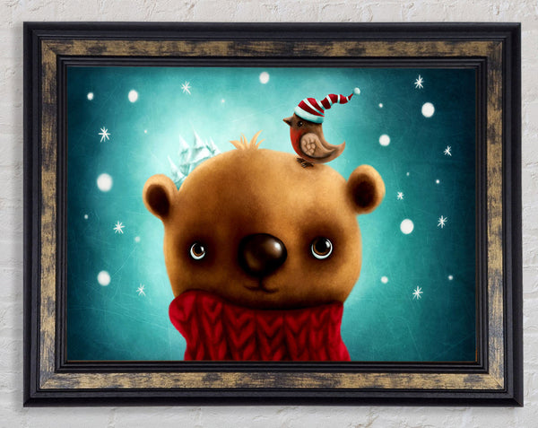 Little Bear And Robin Framed Print