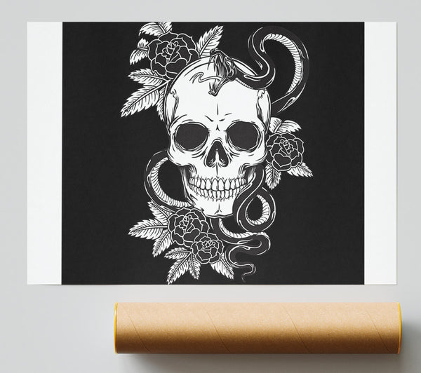 Skull Snake And Flowers Giclee Print
