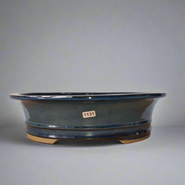 31cm Glazed Bonsai Pot | Oval | 31cm x 24cm x 9cm | Blue