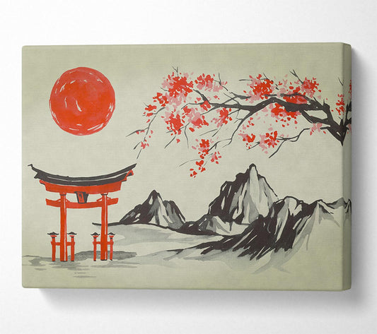 Ethnic Japanese Sun Canvas Wall Art