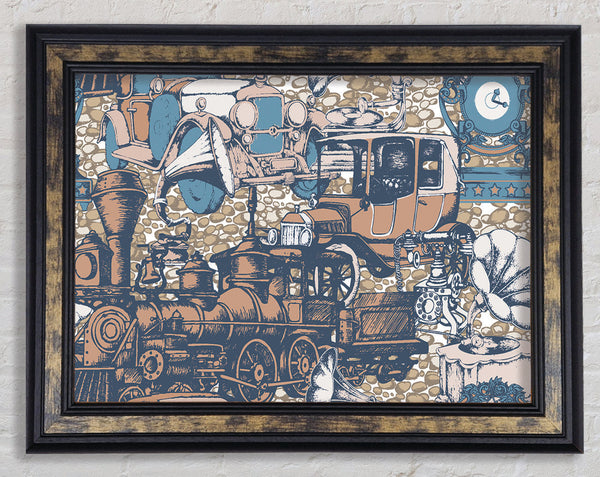 Old Train And Cars Framed Print