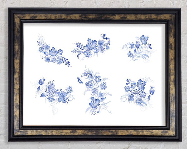 Blue Flowers On White Framed Print