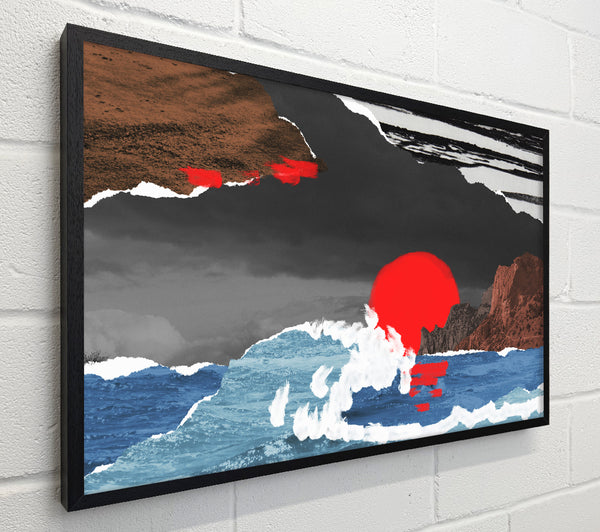 Cut Out Mountain Ocean Red Sun