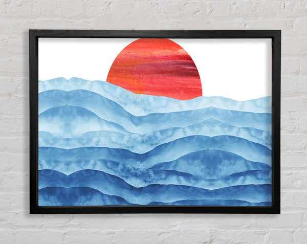 Red Sun Over The Ripples Framed Print