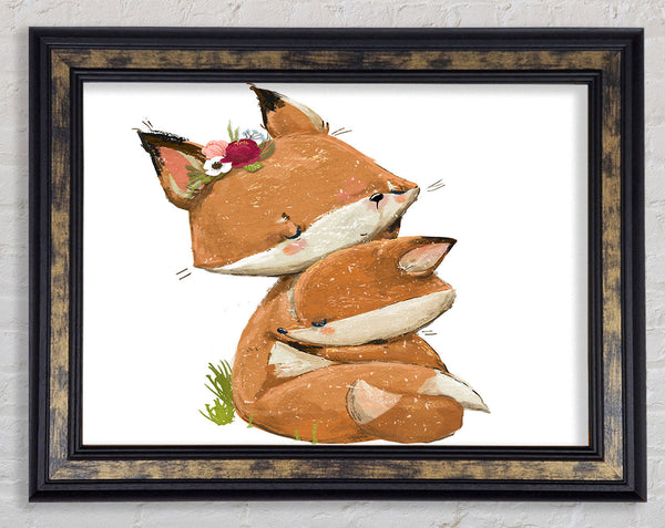 Fox Family Cuddle Framed Print