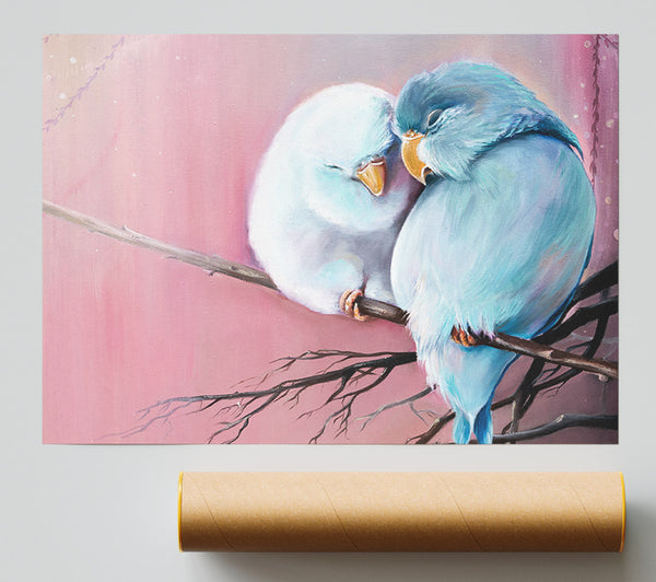Two Love Birds On A Branch Poster
