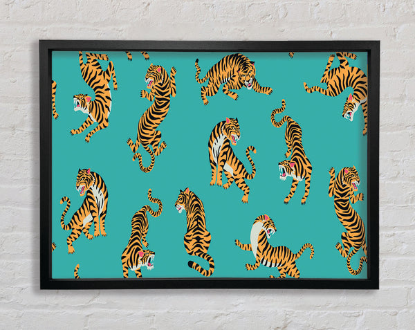 Turquoise Tiger Pattern Framed Print