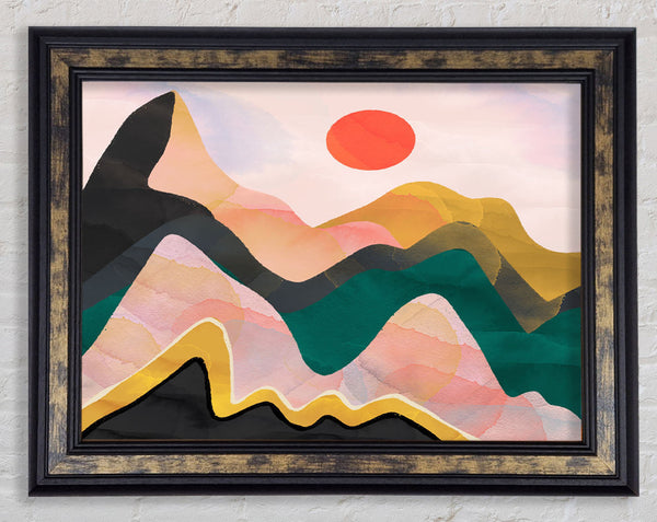 Red Sun Mountain Abstract Framed Print
