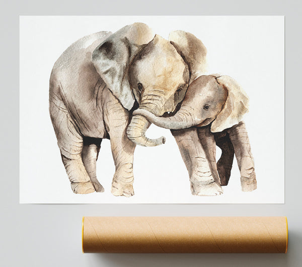 Elephants Holding Trunks Poster