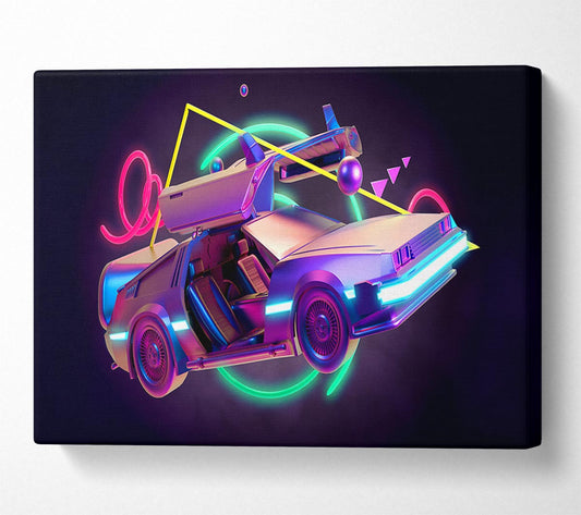 Delorean Car Neon Canvas Wall Art