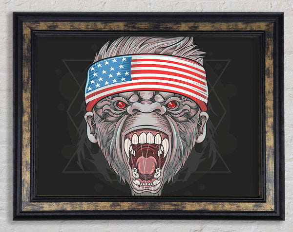 Angry Gorilla American Flag Framed Print