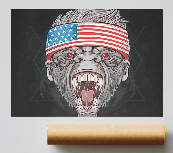 Angry Gorilla American Flag Giclee Print