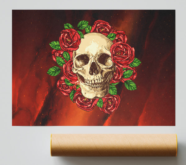 Roses Round A Skull Poster