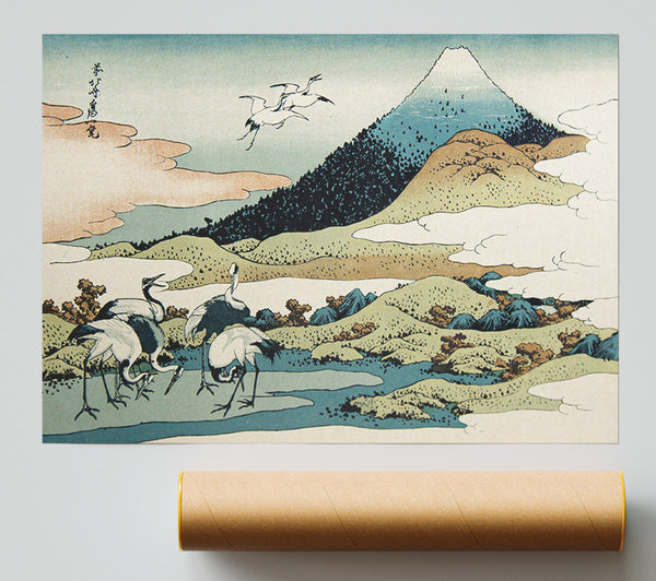 Cranes Below The Mountains Poster