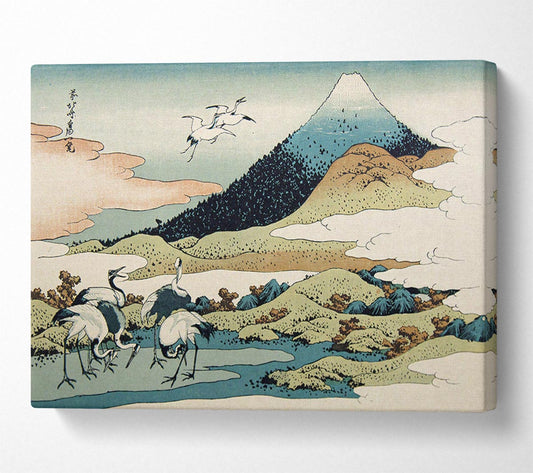 Cranes Below The Mountains Canvas Wall Art