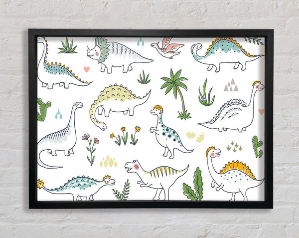 The Dino Pattern Framed Print