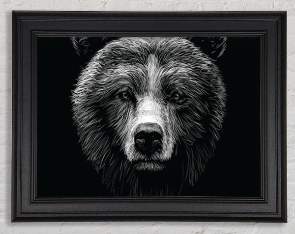 Black And White Bear Face Framed Print