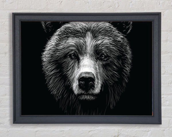 Black And White Bear Face Framed Print