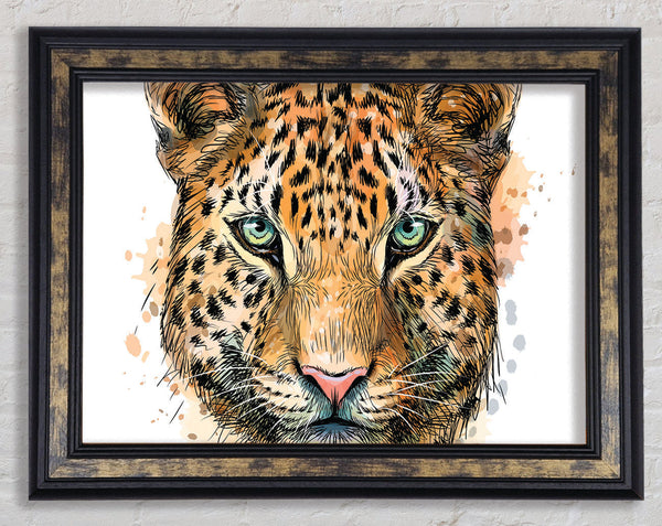 Leopard Face Watercolour Framed Print