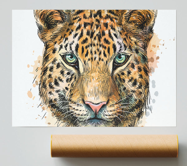 Leopard Face Watercolour Poster