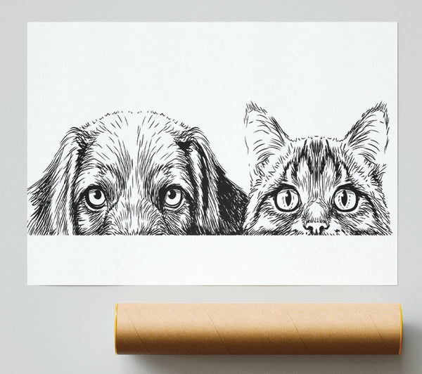 Cat And Dog Peep Giclee Print