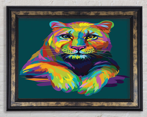 Colourful Mountain Lion Framed Print
