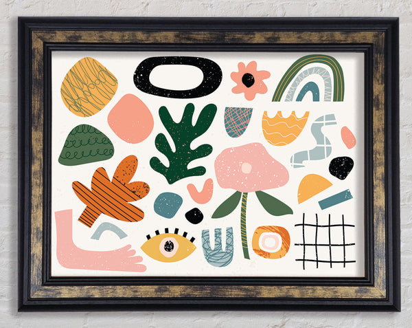 Modern Shapes And Flowers Framed Print