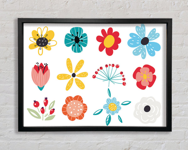Twelve Summer Flowers Framed Print