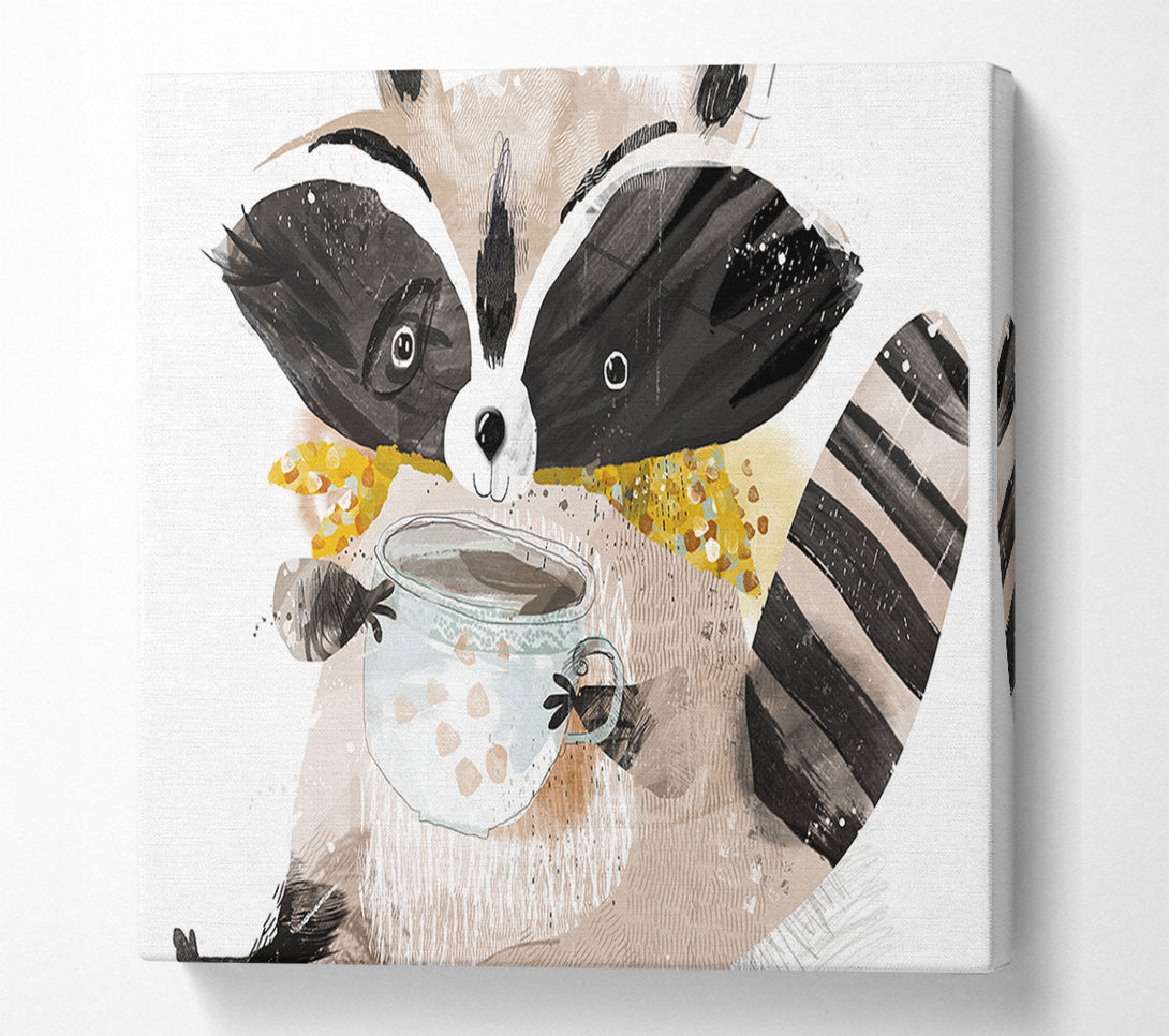  A Canvas Print of Racoon Cup Of Tea Canvas Print