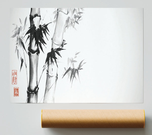 The Bamboo Branch Grey Giclee Print