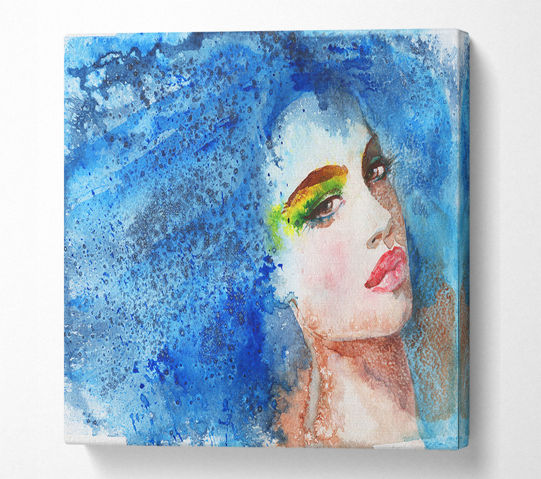  A Canvas Print of Blue Haired Woman Canvas Print