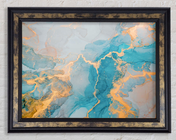 Gold And Light Blue Shimmers Framed Print